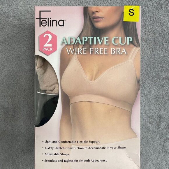 NEW 2-Pack Felina Women's S Adaptive Cup Wire Free Bra Black Beige - Picture 6 of 8